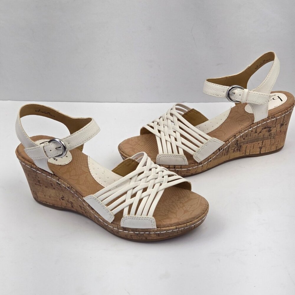 B.O.C by Born Strappy Cork Wedge Sandals White Size 8